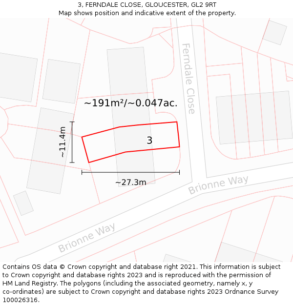 3, FERNDALE CLOSE, GLOUCESTER, GL2 9RT: Plot and title map