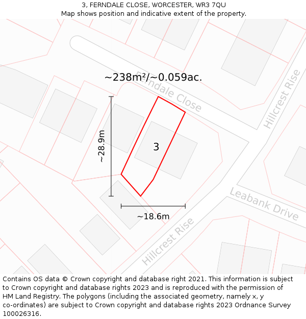 3, FERNDALE CLOSE, WORCESTER, WR3 7QU: Plot and title map