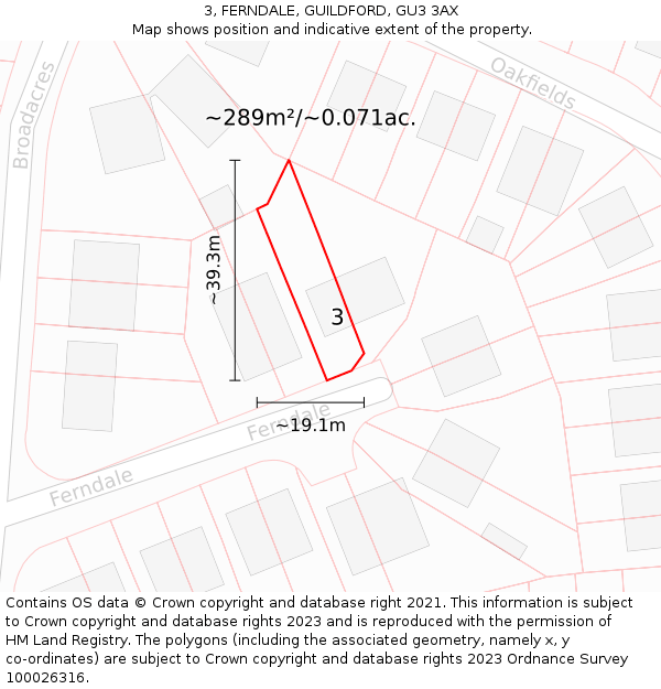 3, FERNDALE, GUILDFORD, GU3 3AX: Plot and title map