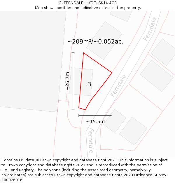 3, FERNDALE, HYDE, SK14 4GP: Plot and title map