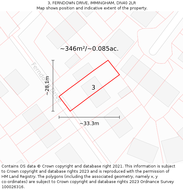 3, FERNDOWN DRIVE, IMMINGHAM, DN40 2LR: Plot and title map