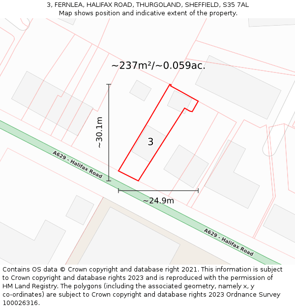 3, FERNLEA, HALIFAX ROAD, THURGOLAND, SHEFFIELD, S35 7AL: Plot and title map