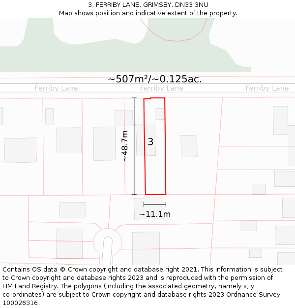 3, FERRIBY LANE, GRIMSBY, DN33 3NU: Plot and title map