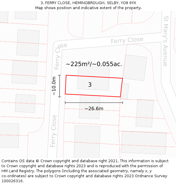 3, FERRY CLOSE, HEMINGBROUGH, SELBY, YO8 6YX: Plot and title map