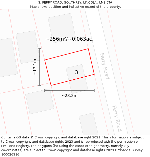 3, FERRY ROAD, SOUTHREY, LINCOLN, LN3 5TA: Plot and title map