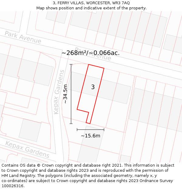 3, FERRY VILLAS, WORCESTER, WR3 7AQ: Plot and title map