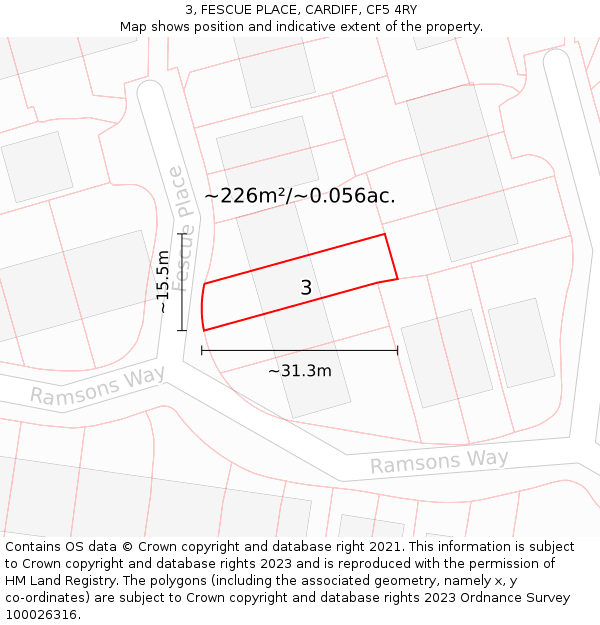 3, FESCUE PLACE, CARDIFF, CF5 4RY: Plot and title map