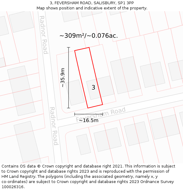 3, FEVERSHAM ROAD, SALISBURY, SP1 3PP: Plot and title map