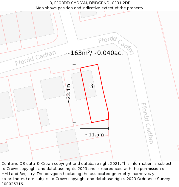 3, FFORDD CADFAN, BRIDGEND, CF31 2DP: Plot and title map