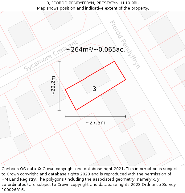 3, FFORDD PENDYFFRYN, PRESTATYN, LL19 9RU: Plot and title map
