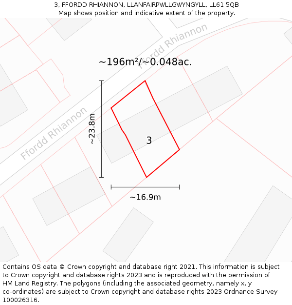 3, FFORDD RHIANNON, LLANFAIRPWLLGWYNGYLL, LL61 5QB: Plot and title map