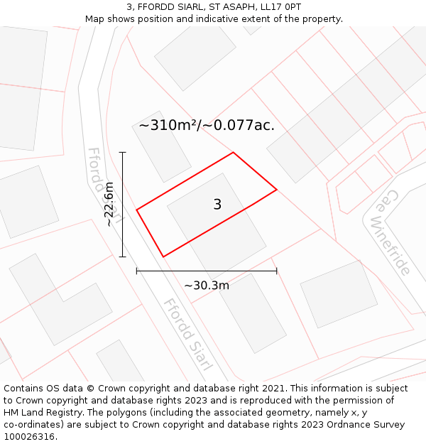 3, FFORDD SIARL, ST ASAPH, LL17 0PT: Plot and title map