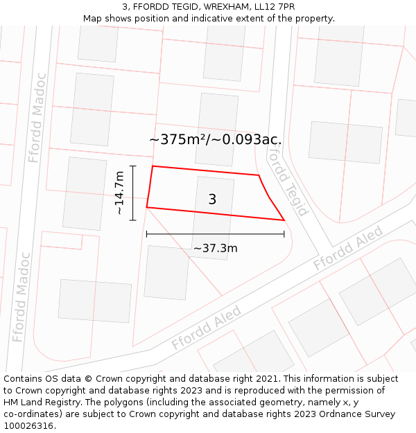 3, FFORDD TEGID, WREXHAM, LL12 7PR: Plot and title map