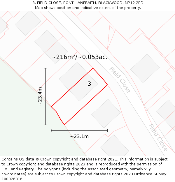 3, FIELD CLOSE, PONTLLANFRAITH, BLACKWOOD, NP12 2PD: Plot and title map