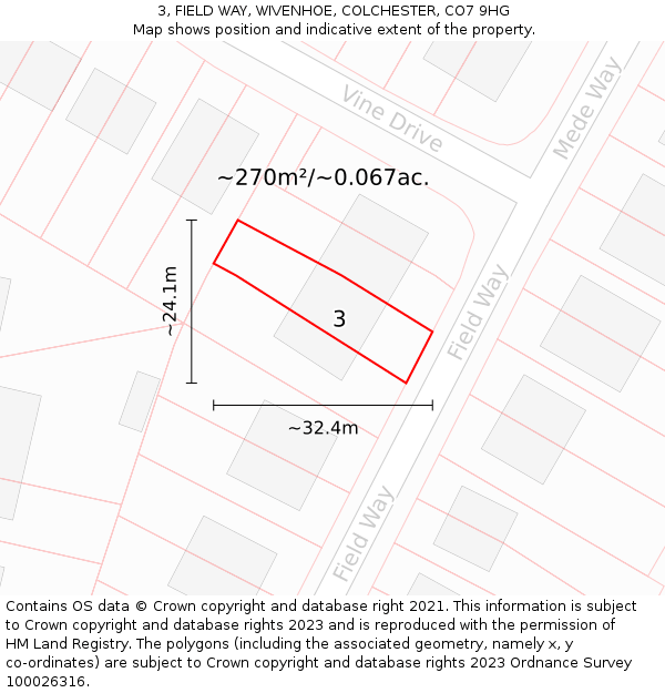 3, FIELD WAY, WIVENHOE, COLCHESTER, CO7 9HG: Plot and title map
