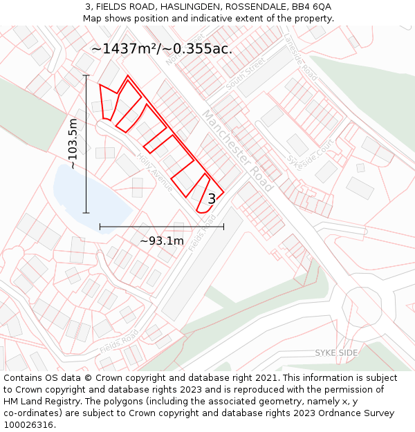 3, FIELDS ROAD, HASLINGDEN, ROSSENDALE, BB4 6QA: Plot and title map