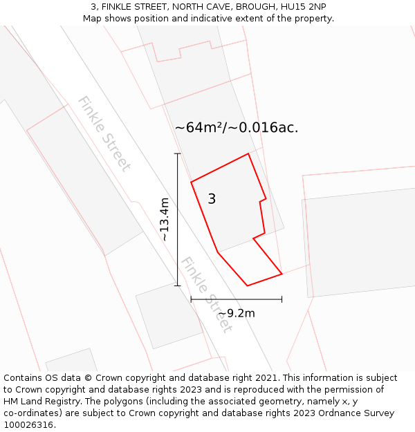 3, FINKLE STREET, NORTH CAVE, BROUGH, HU15 2NP: Plot and title map