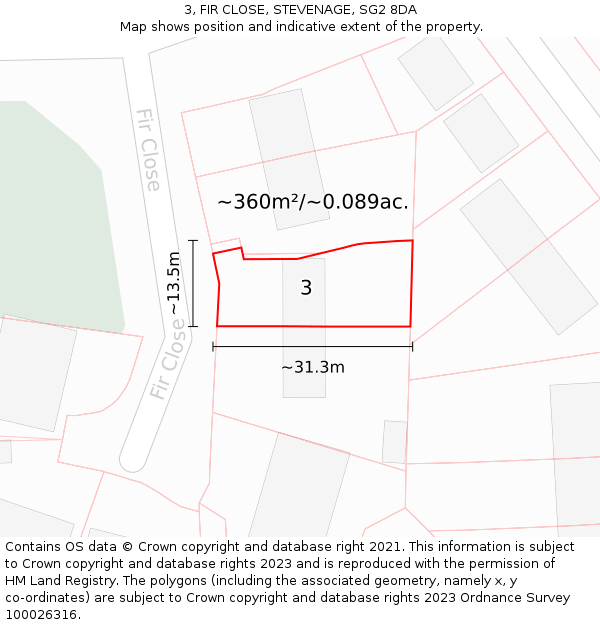 3, FIR CLOSE, STEVENAGE, SG2 8DA: Plot and title map