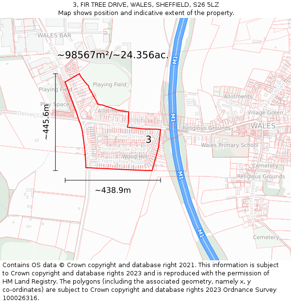 3, FIR TREE DRIVE, WALES, SHEFFIELD, S26 5LZ: Plot and title map