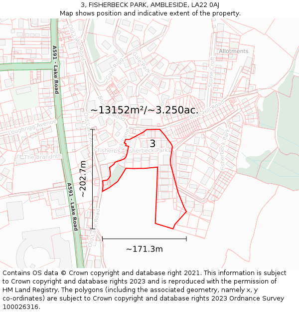 3, FISHERBECK PARK, AMBLESIDE, LA22 0AJ: Plot and title map
