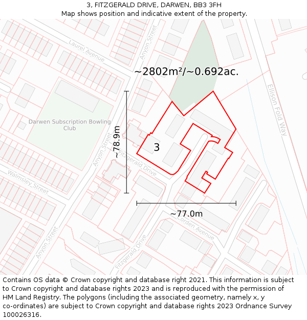 3, FITZGERALD DRIVE, DARWEN, BB3 3FH: Plot and title map