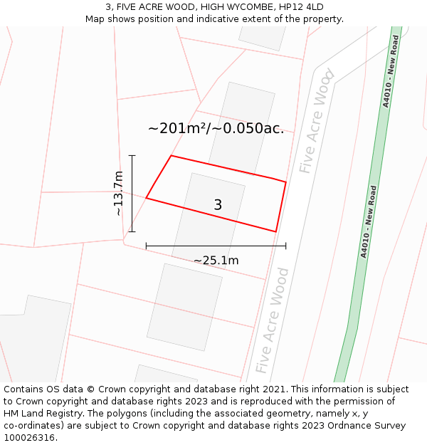 3, FIVE ACRE WOOD, HIGH WYCOMBE, HP12 4LD: Plot and title map