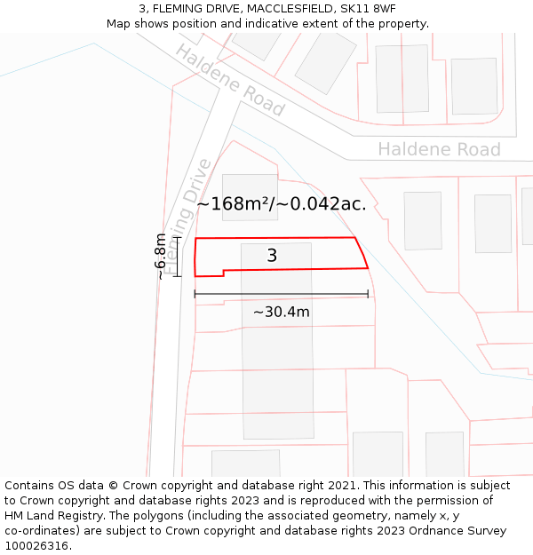 3, FLEMING DRIVE, MACCLESFIELD, SK11 8WF: Plot and title map