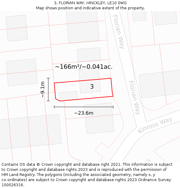 3, FLORIAN WAY, HINCKLEY, LE10 0WG: Plot and title map