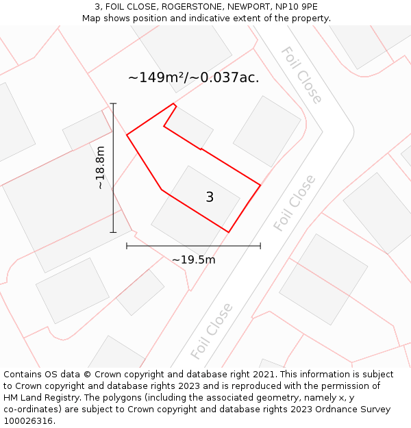3, FOIL CLOSE, ROGERSTONE, NEWPORT, NP10 9PE: Plot and title map