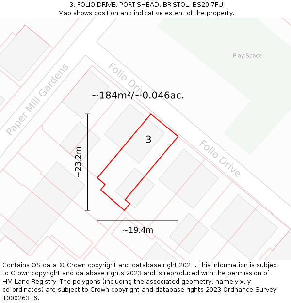 3, FOLIO DRIVE, PORTISHEAD, BRISTOL, BS20 7FU: Plot and title map