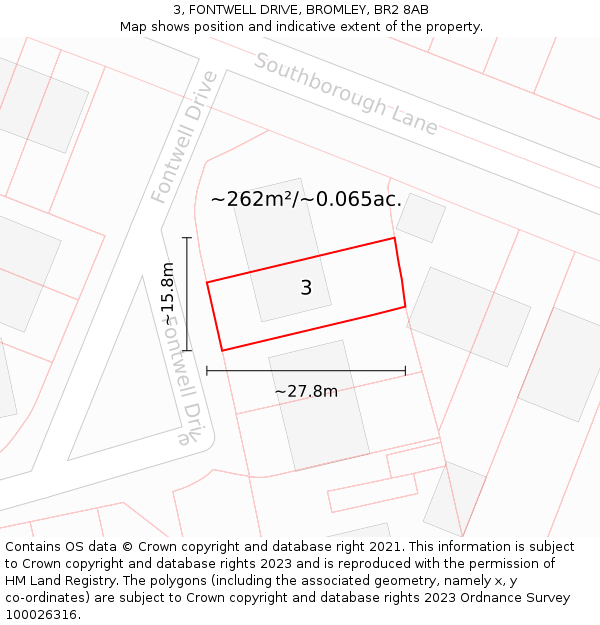 3, FONTWELL DRIVE, BROMLEY, BR2 8AB: Plot and title map
