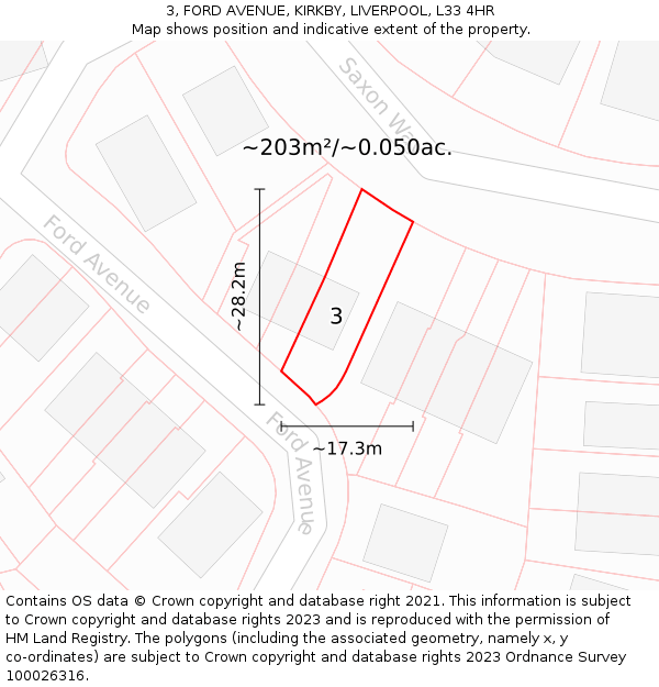 3, FORD AVENUE, KIRKBY, LIVERPOOL, L33 4HR: Plot and title map