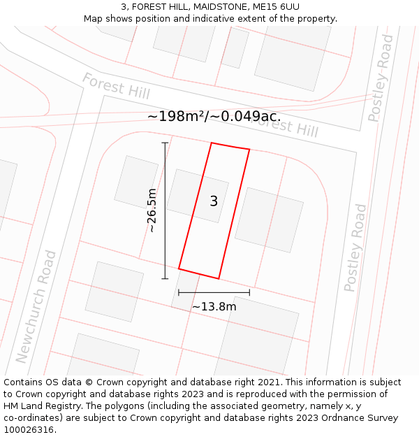 3, FOREST HILL, MAIDSTONE, ME15 6UU: Plot and title map