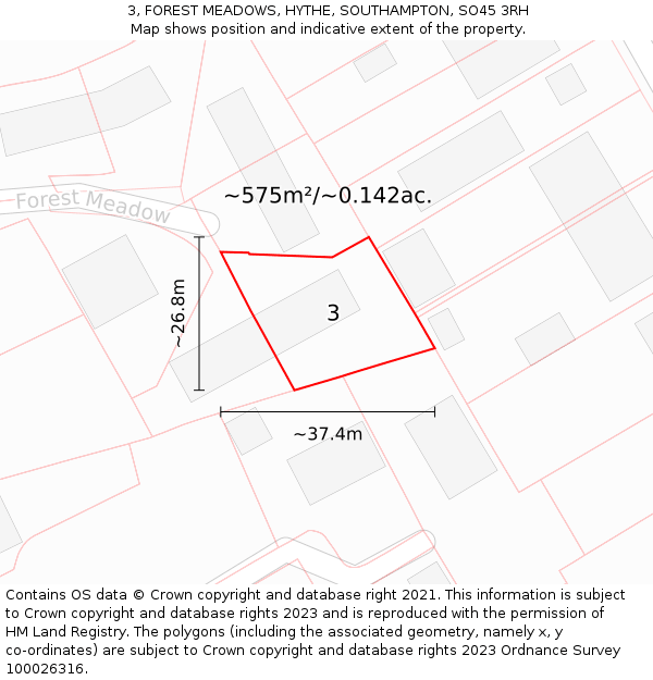 3, FOREST MEADOWS, HYTHE, SOUTHAMPTON, SO45 3RH: Plot and title map