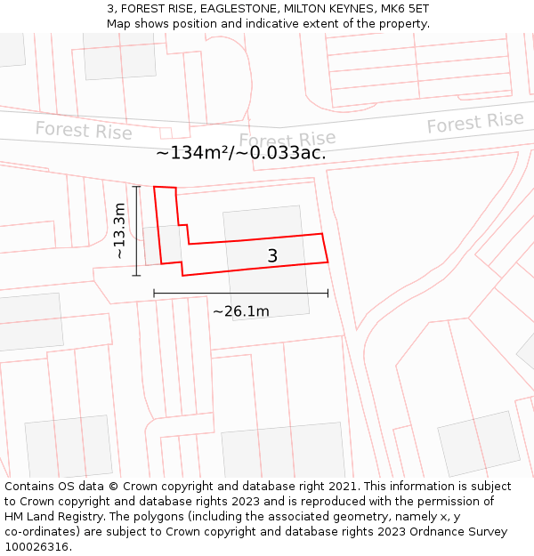 3, FOREST RISE, EAGLESTONE, MILTON KEYNES, MK6 5ET: Plot and title map