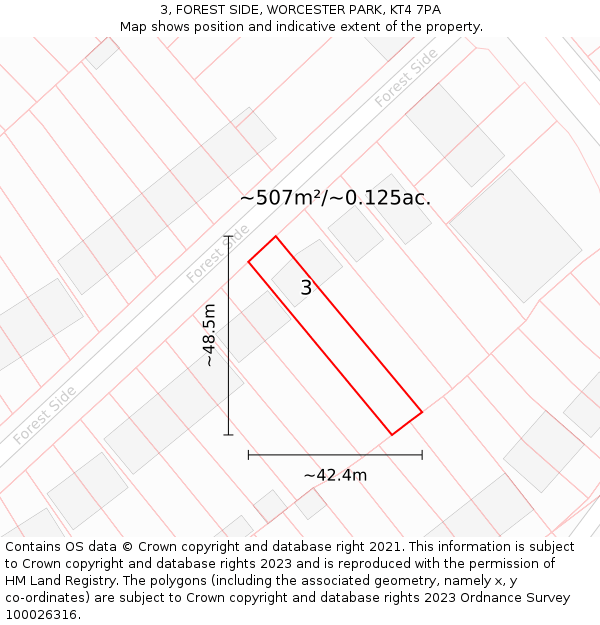 3, FOREST SIDE, WORCESTER PARK, KT4 7PA: Plot and title map