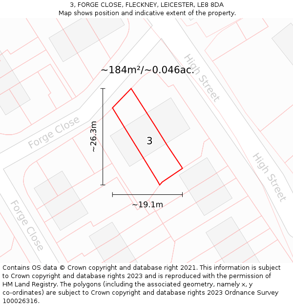 3, FORGE CLOSE, FLECKNEY, LEICESTER, LE8 8DA: Plot and title map