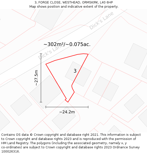 3, FORGE CLOSE, WESTHEAD, ORMSKIRK, L40 6HP: Plot and title map