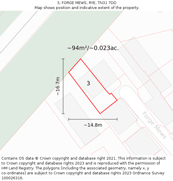 3, FORGE MEWS, RYE, TN31 7DD: Plot and title map
