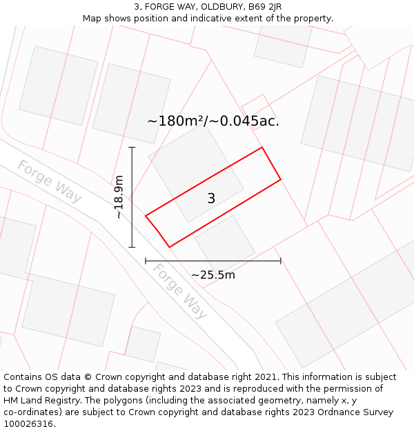 3, FORGE WAY, OLDBURY, B69 2JR: Plot and title map