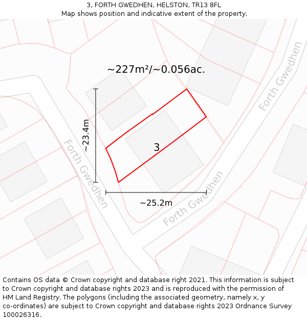 3, FORTH GWEDHEN, HELSTON, TR13 8FL: Plot and title map