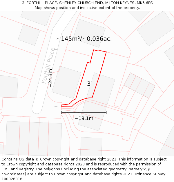 3, FORTHILL PLACE, SHENLEY CHURCH END, MILTON KEYNES, MK5 6FS: Plot and title map