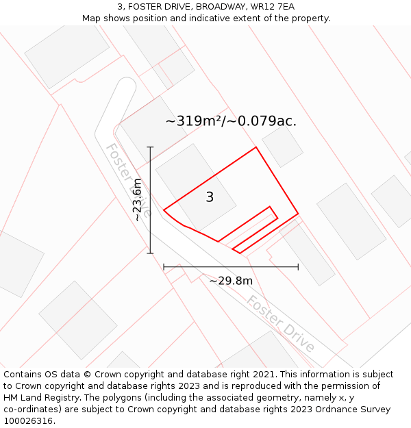 3, FOSTER DRIVE, BROADWAY, WR12 7EA: Plot and title map