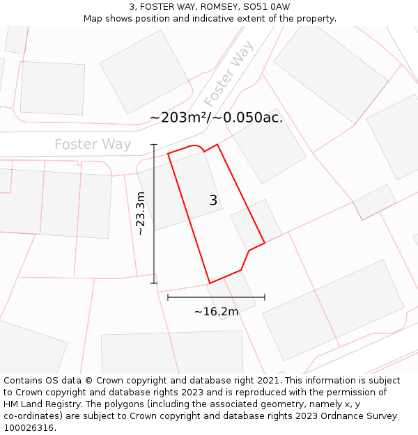 3, FOSTER WAY, ROMSEY, SO51 0AW: Plot and title map