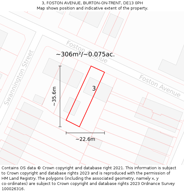 3, FOSTON AVENUE, BURTON-ON-TRENT, DE13 0PH: Plot and title map