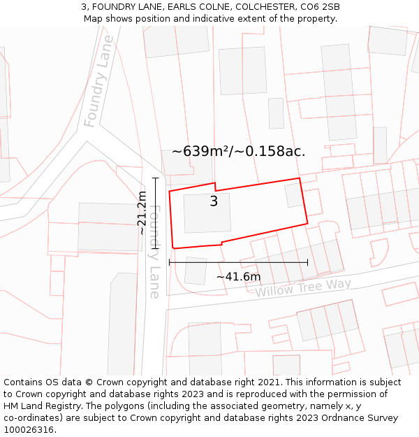 3, FOUNDRY LANE, EARLS COLNE, COLCHESTER, CO6 2SB: Plot and title map