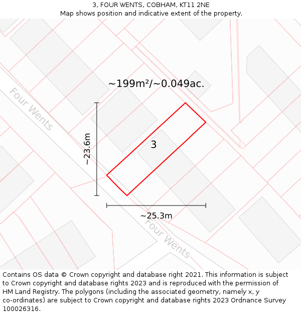 3, FOUR WENTS, COBHAM, KT11 2NE: Plot and title map