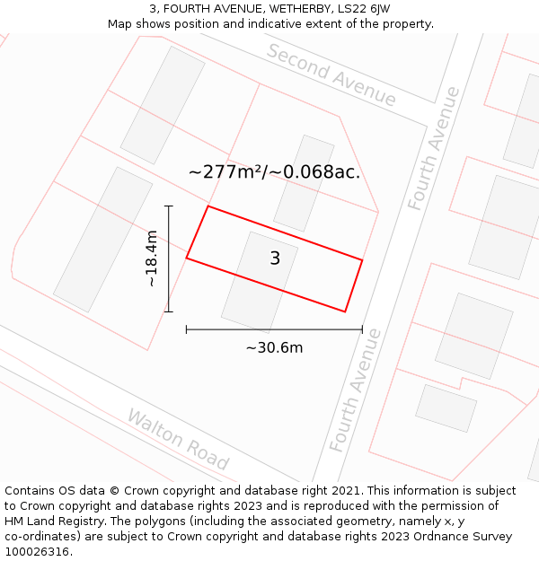 3, FOURTH AVENUE, WETHERBY, LS22 6JW: Plot and title map