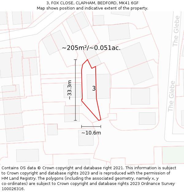 3, FOX CLOSE, CLAPHAM, BEDFORD, MK41 6GF: Plot and title map