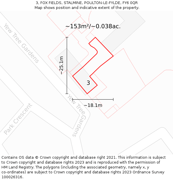 3, FOX FIELDS, STALMINE, POULTON-LE-FYLDE, FY6 0QR: Plot and title map